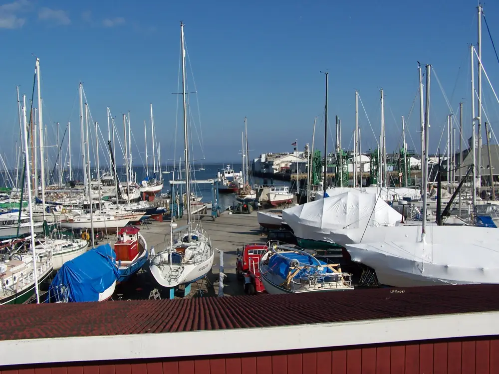 Sailboats moored and stored at the Knight Marine Service marina