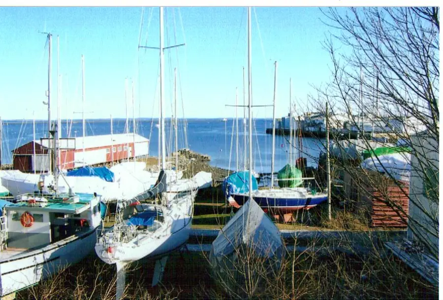 Boats stored in the yard above Penobscot Bay
